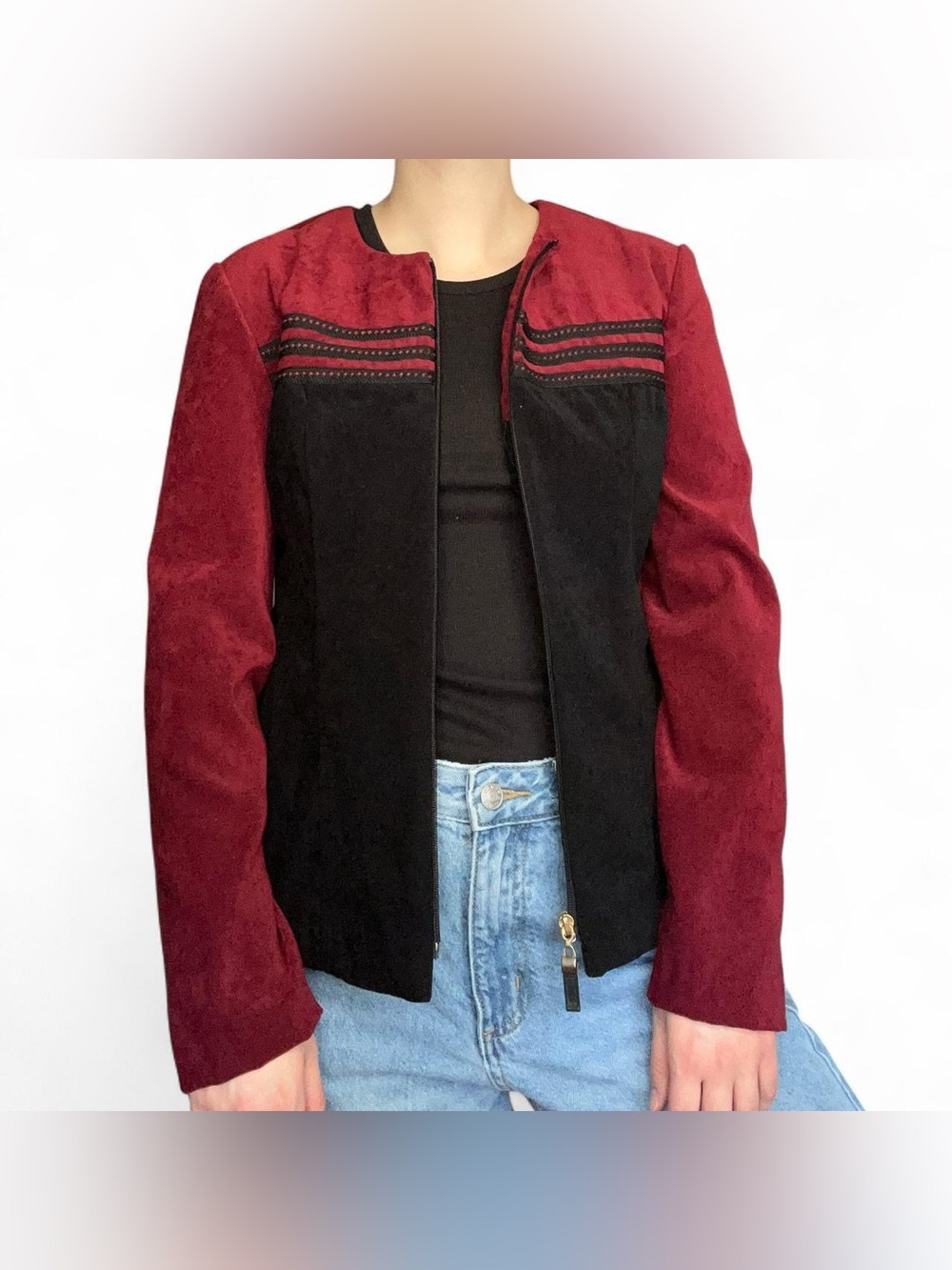 Women's Dressbarn Two-Tone Burgundy and Black Suede-Look Jacket